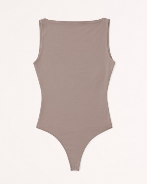 Grey / Brown Abercrombie And Fitch Cotton-modal Slash Women Bodysuit | 41GEFPQCJ