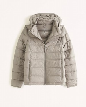 Grey / Brown Abercrombie And Fitch Lightweight Packable Puffer Women Jackets | 47TLFRKNG
