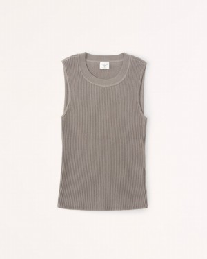Grey / Brown Abercrombie And Fitch Ottoman Crew Women Tanks | 14GFRCTYI