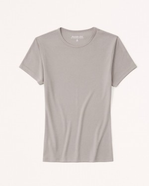 Grey / Brown Abercrombie And Fitch Sandwash Rib Tuckable Baby Women T-shirts | 67TQBYCKL