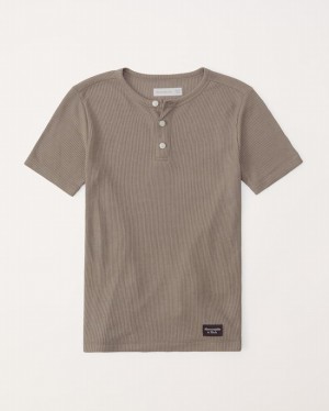 Grey / Brown Abercrombie And Fitch Waffle Henley Boys T-shirts | 70RZCPNQG
