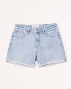 Light Blue Abercrombie And Fitch Curve Love Mid Risegy Women Shorts | 35JSFYQEO