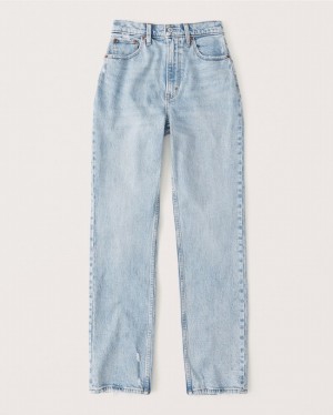 Light Blue Abercrombie And Fitch Curve Love Ultra High Rise 90s Straight Women Jeans | 06UITZHYG