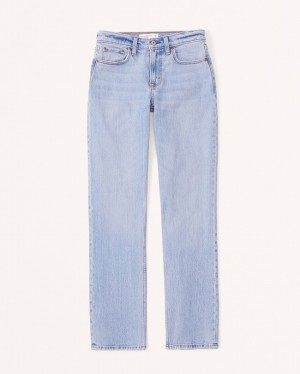 Light Blue Abercrombie And Fitch Curve Love Mid Rise 90s Straight Women Jeans | 71UCPJMTK