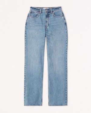 Light Blue Abercrombie And Fitch Curve Love High Rise Loose Women Jeans | 09DHXUOMV