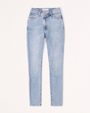 Light Blue Abercrombie And Fitch Curve Love High Rise Super Skinny Ankle Women Jeans | 72BLDTFXE