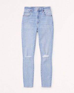 Light Blue Abercrombie And Fitch Curve Love High Rise Super Skinny Ankle Women Jeans | 68PLUFDKW