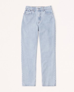 Light Blue Abercrombie And Fitch Curve Love Ultra High Rise 90s Straight Women Jeans | 01RIJDQNE