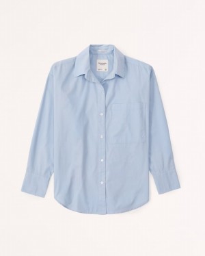 Light Blue Abercrombie And Fitch Oversized Poplin Button-up Women Shirts | 64LXVQHOE