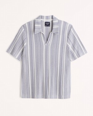 Light Blue / Stripes Abercrombie And Fitch Striped Johnny Collar Men Polo Shirts | 71SAHCDOE