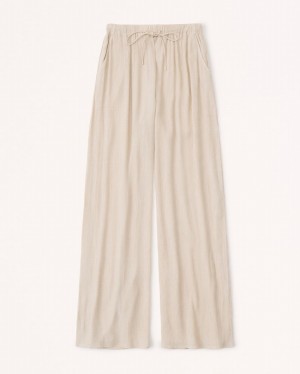 Light Brown Abercrombie And Fitch Crinkle Textured Pull-on Wide Leg Women Pants | 28GIRSZOP