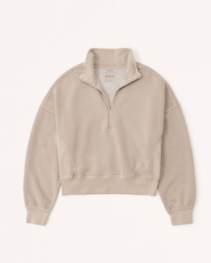 Light Brown Abercrombie And Fitch Essential Sunday Half-zip Women Sets | 71HKXAFOL