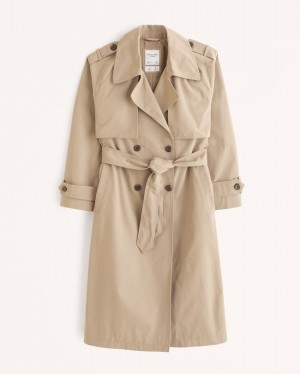 Light Brown Abercrombie And Fitch Oversized Nylon Trench Women Jackets | 97HNVKEQX