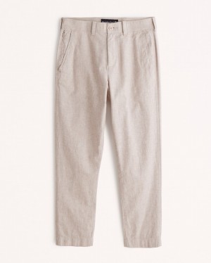 Light Brown Abercrombie And Fitch Straight Fit Linen-blend Men Pants | 09REJDCVH