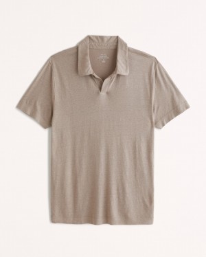 Light Brown Abercrombie And Fitch Summer Linen-blend Men Polo Shirts | 75IJLCUAE