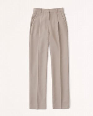 Light Brown Abercrombie And Fitch Tailored Relaxed Straight Women Pants | 61OSJPCBE