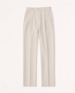 Light Brown Abercrombie And Fitch Tailored Relaxed Straight Women Pants | 87BOILXQW
