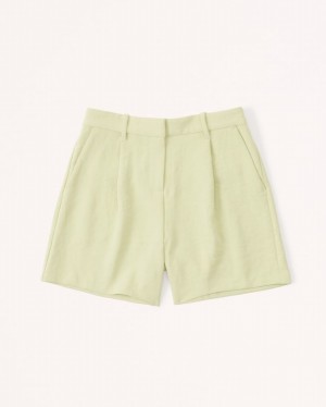 Light Green Abercrombie And Fitch High Rise Premium Crepe Tailored Women Shorts | 52QLXCHMD