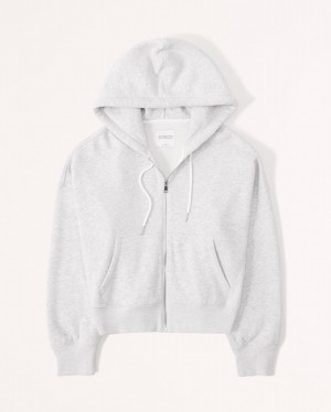 Light Grey Abercrombie And Fitch Essential Ribbed Sunday Hooded Full-zip Women Sets | 40JQVWLAB