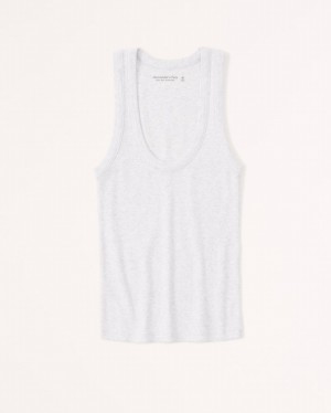 Light Grey Abercrombie And Fitch Essential Rib Tuckable Scoopneck Women Tanks | 97EAWUCNH
