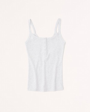 Light Grey Abercrombie And Fitch Essential Rib Tuckable Henley Women Tanks | 45HARUMXK