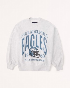 Light Grey Abercrombie And Fitch Philadelphia Eagles Graphic Oversized Sunday Crew Women Sweatshirts | 54WXZPRMG
