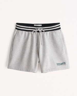 Light Grey Abercrombie And Fitch Tipped Graphic Fleece Men Shorts | 73SHOIKLB
