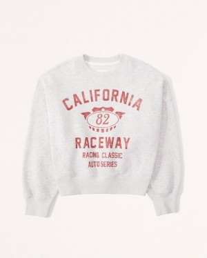 Light Grey Abercrombie And Fitch Vintage Racing Sunday Crew Women Sweatshirts | 41QFNKHGU