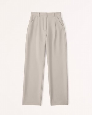 Light Grey / Brown Abercrombie And Fitch Tailored Relaxed Straight Women Pants | 29JOGYFMH