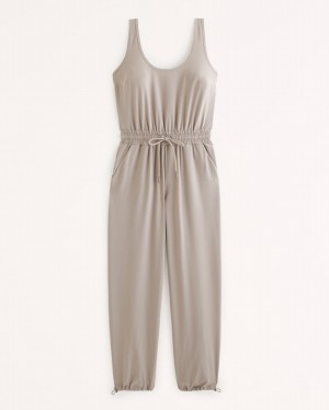 Light Grey / Brown Abercrombie And Fitch Traveler Women Jumpsuit | 12GZXHWVJ