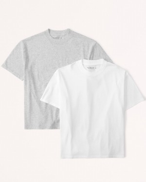 Light Grey / White Abercrombie And Fitch 2-pack Essential Easy Women T-shirts | 38AXKZCJH