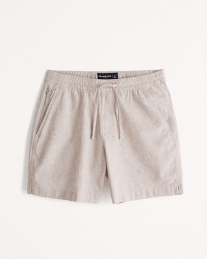 Light Khaki Abercrombie And Fitch 6 Inch Linen-blend Pull-on Men Shorts | 05RWPIZQM