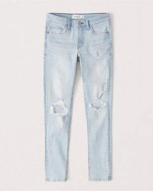 Light Wash Abercrombie And Fitch Mid Rise Super Skinny Ankle Women Jeans | 67PCORWVN