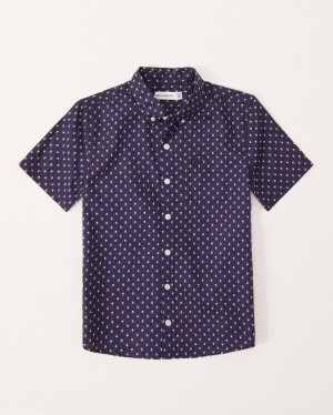 Navy Abercrombie And Fitch Short-sleeve Cotton Button-up Boys Shirts | 02RXBZVJE