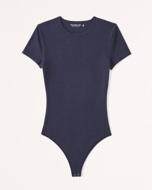 Navy Abercrombie And Fitch Short-sleeve Cotton Seamless Fabric Crew Women Bodysuit | 61NKGZYED