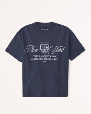 Navy Abercrombie And Fitch Short-sleeve Racquet Club Graphic Easy Women T-shirts | 74ESKLDAU