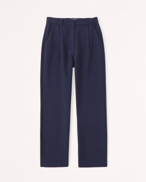 Navy Abercrombie And Fitch Tailored Relaxed Straight Women Pants | 42KOVFBRQ