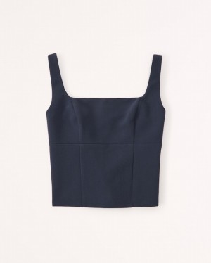 Navy Abercrombie And Fitch Tailored Squareneck Women Sets | 75KVBWYFH