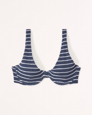 Navy / Stripes Abercrombie And Fitch High Apex Underwire Women Swimwear | 14ZSPQICV