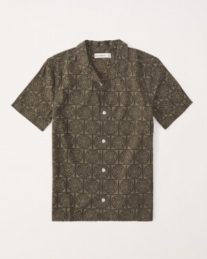 Olive Abercrombie And Fitch Resort-sleeve Button-up Boys Shirts | 19UKHRWPE