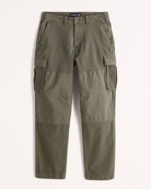 Olive / Green Abercrombie And Fitch Mixed Fabric Cargo Men Pants | 27AIJVSDN