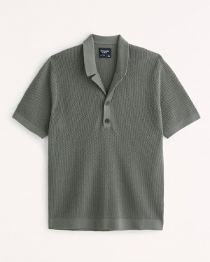 Olive / Green Abercrombie And Fitch Open Stitch 3-button Men Polo Shirts | 74MLETSAU
