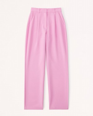 Pink Abercrombie And Fitch Curve Love Tailored Relaxed Straight Women Pants | 71HWKRFBJ