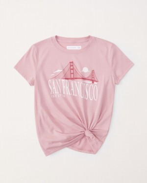 Pink Abercrombie And Fitch Knot-front San Francisco Graphic Girls T-shirts | 93PIWEXDV