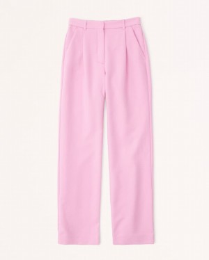Pink Abercrombie And Fitch Tailored Relaxed Straight Women Pants | 45SBMQRGI