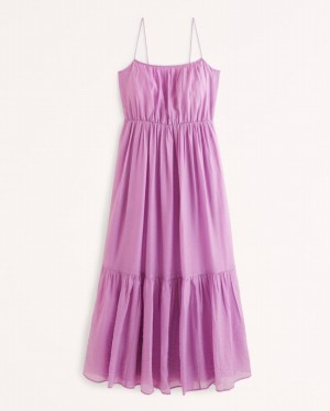 Purple Abercrombie And Fitch Low Back Tiered Maxi Women Dresses | 82FBTYGZS