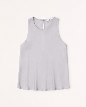 Silver Abercrombie And Fitch Elevated Satin High-neck Women Tanks | 18OJECIZY