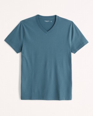 Turquoise Abercrombie And Fitch Essential V-neck Men T-shirts | 56EMGXDYJ