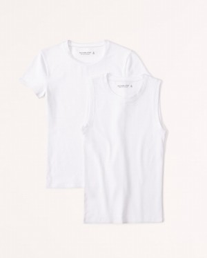 White Abercrombie And Fitch 2-pack Essential Tuckable Crews Women Shirts | 38OYEUMAW