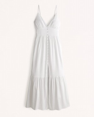White Abercrombie And Fitch Button-through Maxi Women Dresses | 45OYPZKJL
